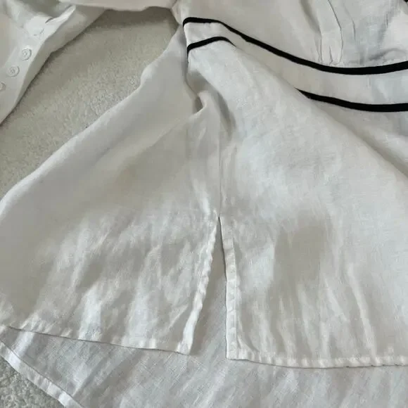 Alexandra Bartlett Women's 100% Linen Tunic Sz 1X White/Black Side Zip hidden - Picture 6 of 6